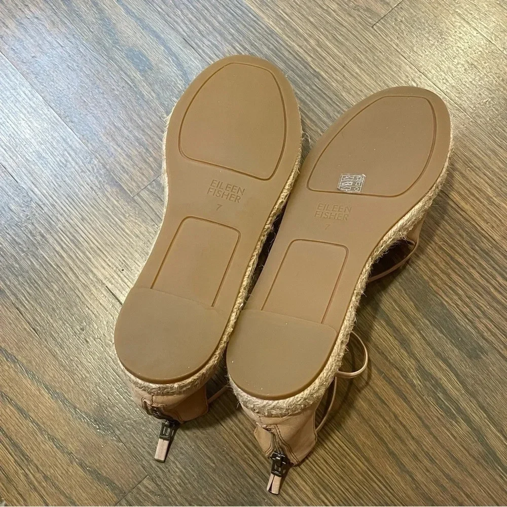 Eileen Fisher Lace-Up Espadrille Sandal in Toffee Cream Women’s 7